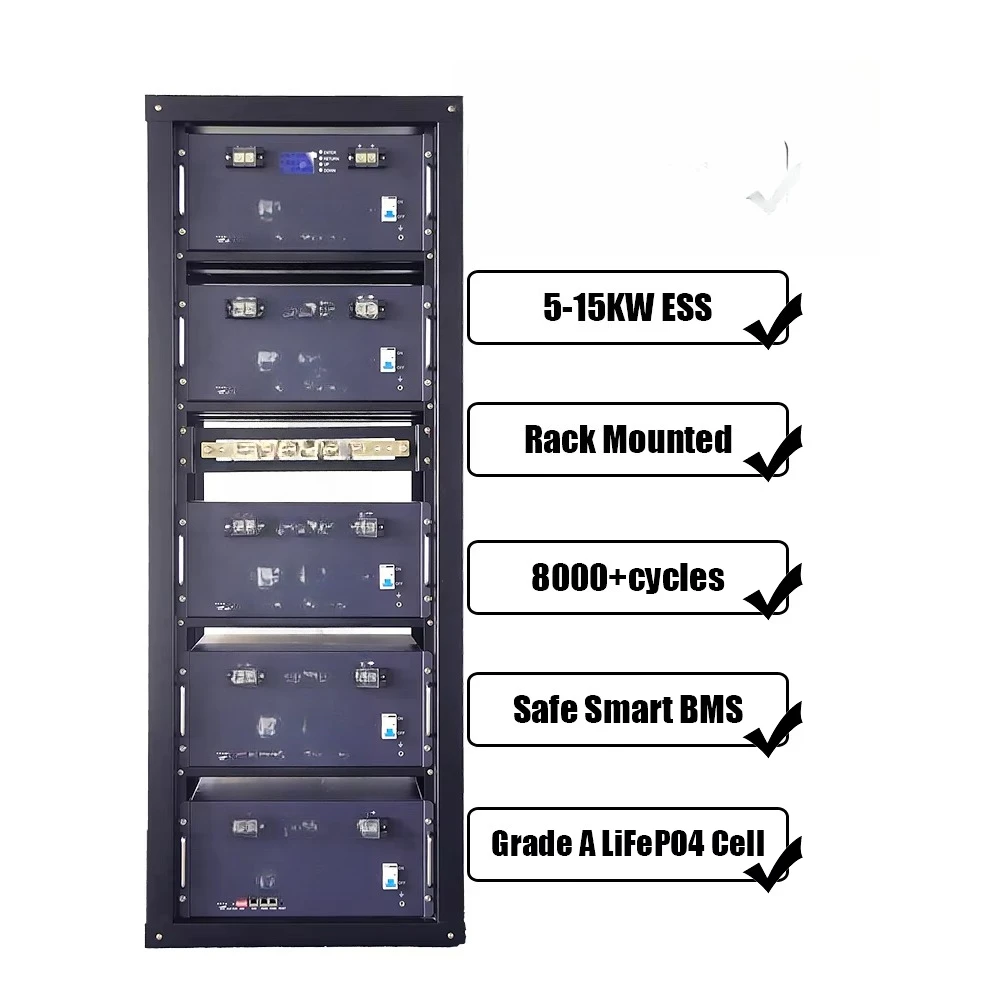 ضمان 5 سنوات 19 بوصة 51.2 فولت 100 أمبير 5 كيلو وات ساعة حاوية طاقة شمسية 48 فولت LiFePO4 بطارية تخزين منزلية