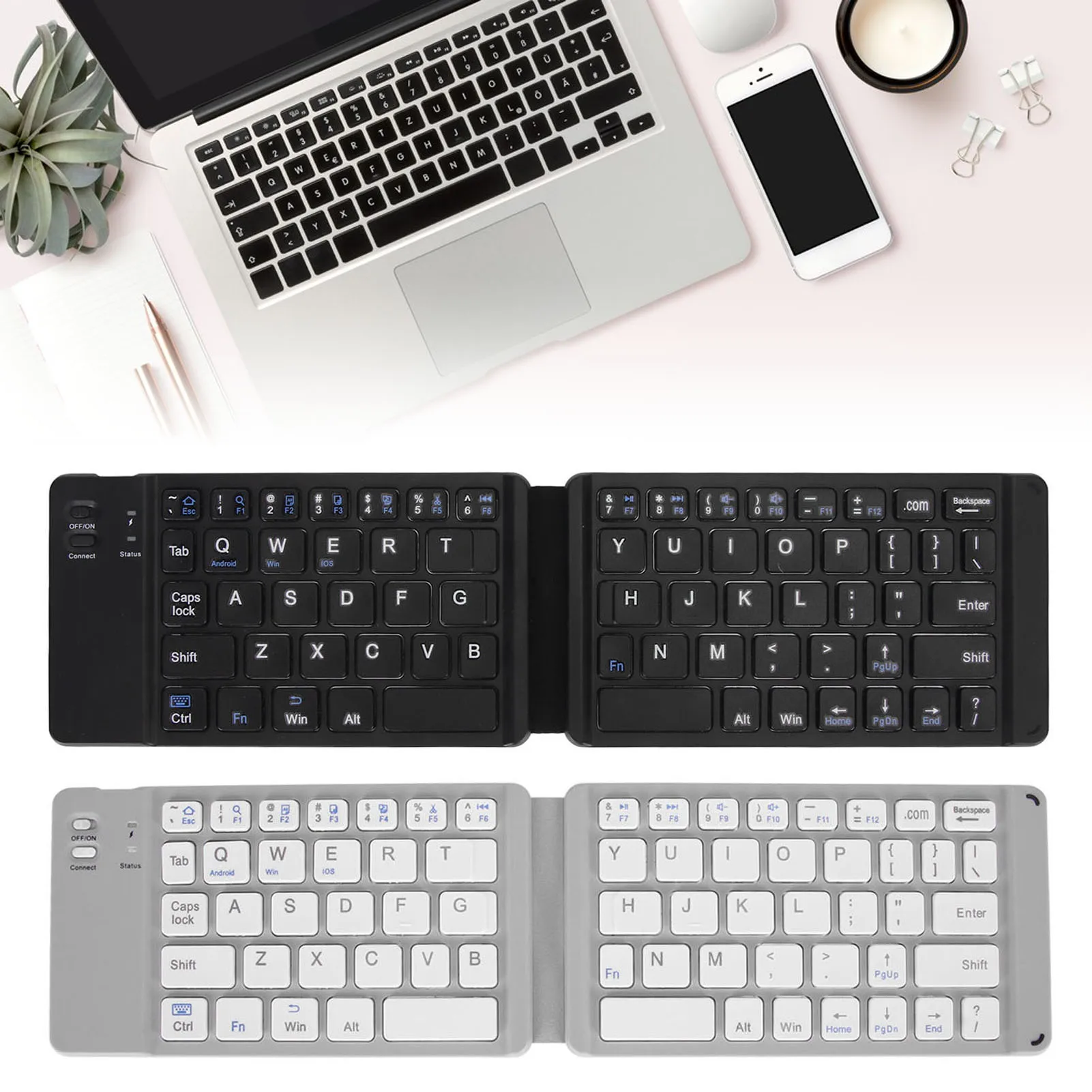 

Slim Folding Keyboard Double Folding Sensitive Foldable Bluetooth Keyboard Bluetooth 3.0 Smooth for Mobile Phone for WindowsXP