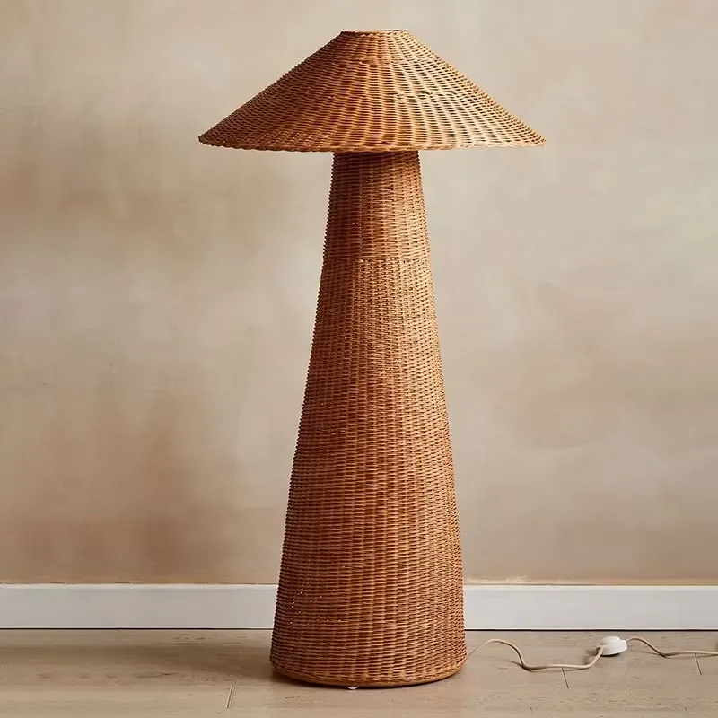 Wabi-sabi style home decoration rattan floor lamp villa bedroom mushroom standing lamp large floor lamp