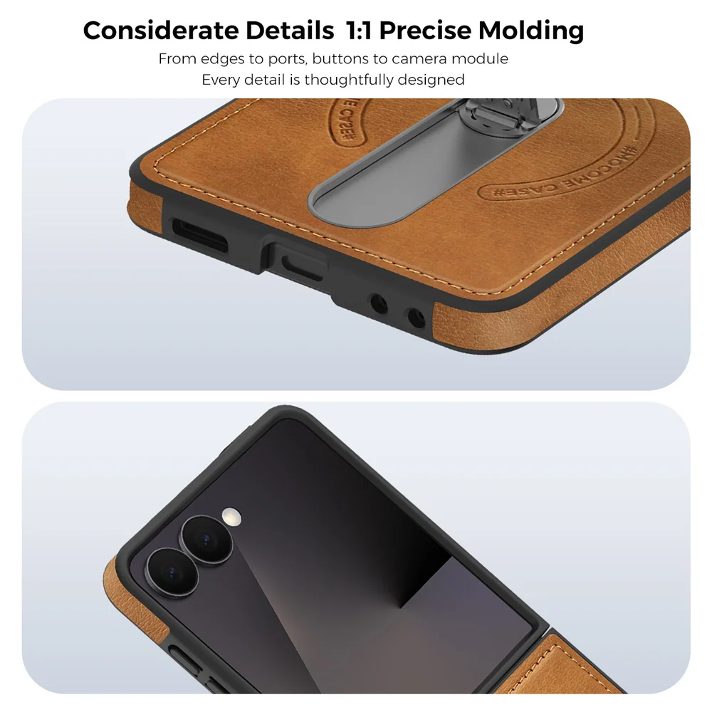 Luksusowe, niewidoczne etui na telefon ze skóry z magnetycznym stojakiem do Samsung Z Flip 7 FE 6 5 4 3 5G do bezprzewodowego ładowania Magsafe — zdjęcie produktu 5