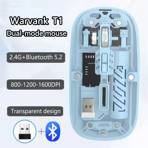 Warvank T1 Transparent Wireless Mouse Dual Mode 2.4G Bluetooth-compatible Rechargeable Silent Mouse For iPad PC Laptop