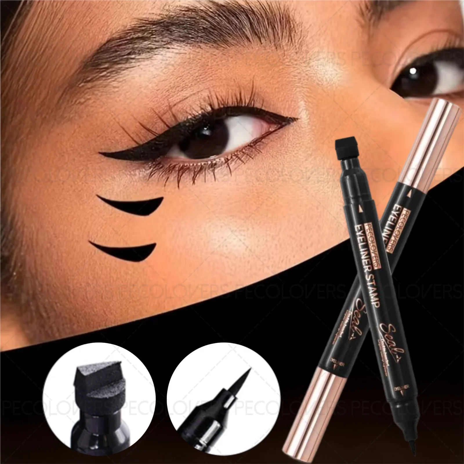 1 x glatter schwarzer flüssiger Eyeliner, 2-in-1-Dreieckssiegel-Design mit zwei Enden, schnell trocknend, wasserdicht, geeignet für das tägliche Make-up