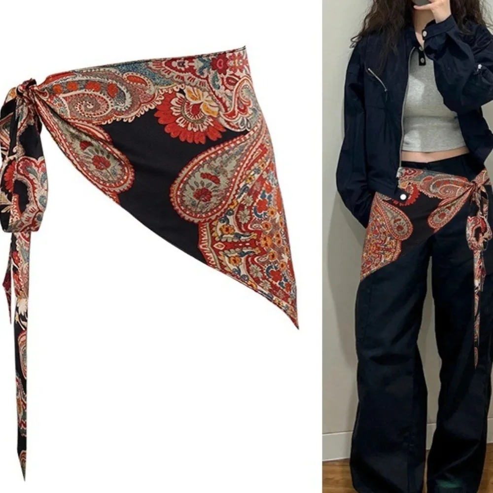 Ethnic Style Triangular Waistband Chinese Style Jeans Decor Floral Triangular Belt Printing Triangular Belt