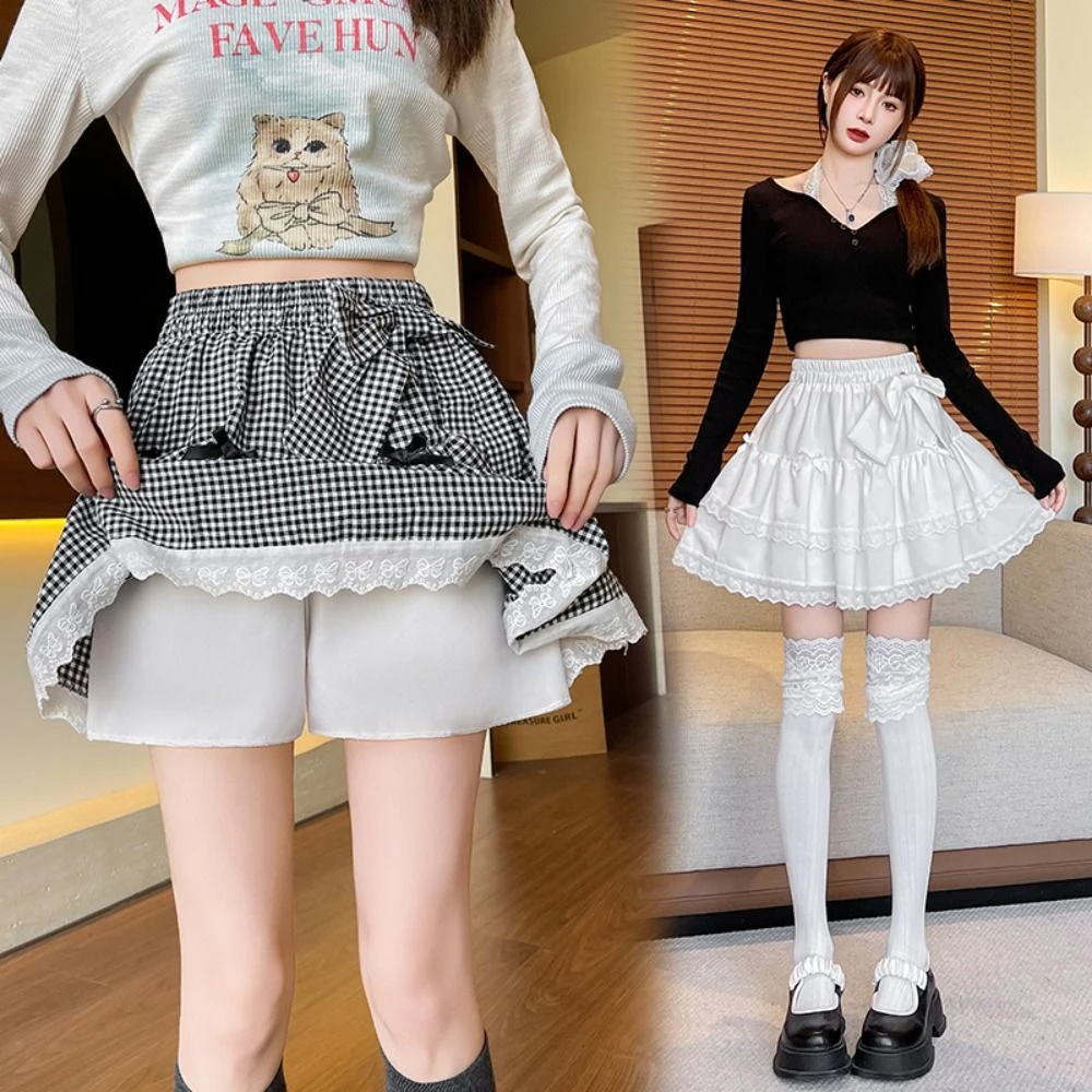 

Модная сетчатая полосатая кружевная юбка с бантом и рюшами, короткая юбка трапециевидной формы с высокой талией, милые многослойные кружевные плиссированные мини-юбки для женщин