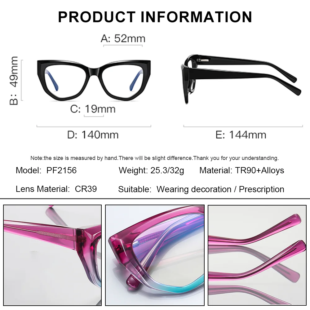 

Ollymurs Trendy Blue Light Filte Prescription Glasses Photochromic Reading High Quality Classic Women's Cat Eye FrameEyeglasse