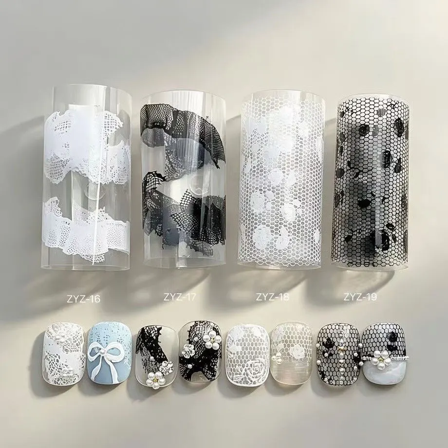 10 Rollen Retro Bunte Spitzenfolien-Transfer-Nagelaufkleber Braun Blau Rot Hohle Spitzen-Nagelsticker Sternenhimmel-Folien Nagelaufkleber D4 – Detail 3