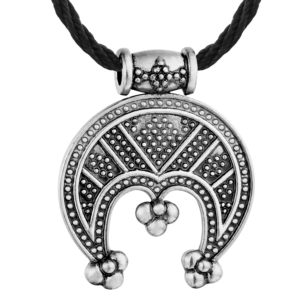 Slavic Lunnitsa Necklace Moon Charm Amulet Protection Pendant Men Punk Retro Black Rope Antique Silver Plated Jewelry Gifts