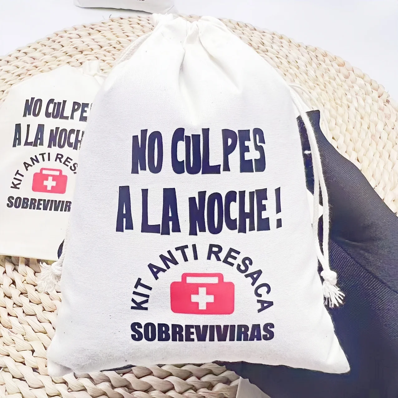 5 uds bolsas de resaca de boda en bolsas de recuperación de fiesta española regalos para invitados de cumpleaños bolsas de algodón 13*18 cm