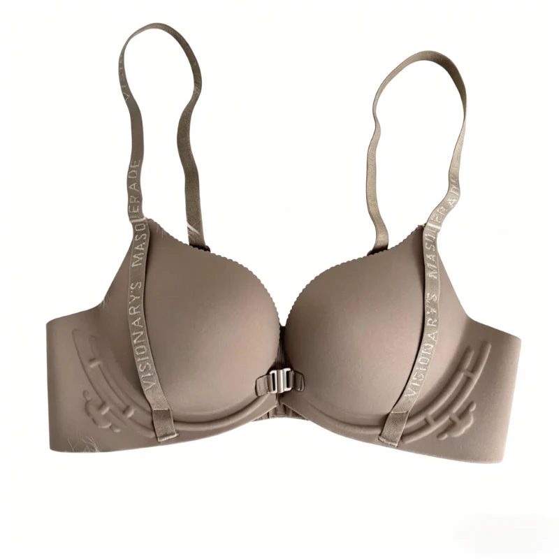 Novedades Más Vendidas: Sujetador Femenino con Cierre Frontal, Push-Up, Sin Aros, Copas 3D, Tirantes con Letras, Efecto Lifting, Anti-Flacidez, Liso Lateral