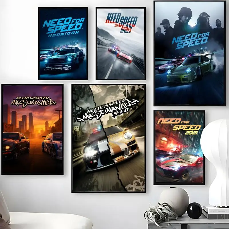 N-Need for S-Speed Racing Game Poster Waterproof Self-Stick Wall Art Stickers, Removable Wall Decor for Living Room and Bedroom