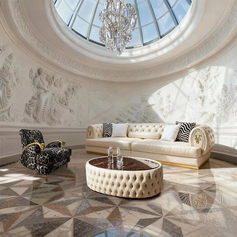 

Italian style light luxury leather button tufted modern luxury straight single sofa, suitable for large flat living room