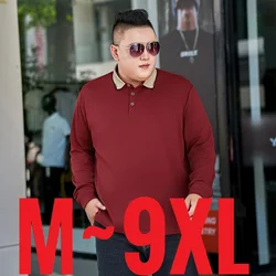 Big Size Classic Men's Casual Polo Shirts Long Sleeve Collar T-shirt Male Business Casual Large Plus Office Work Golf Wear 9XL