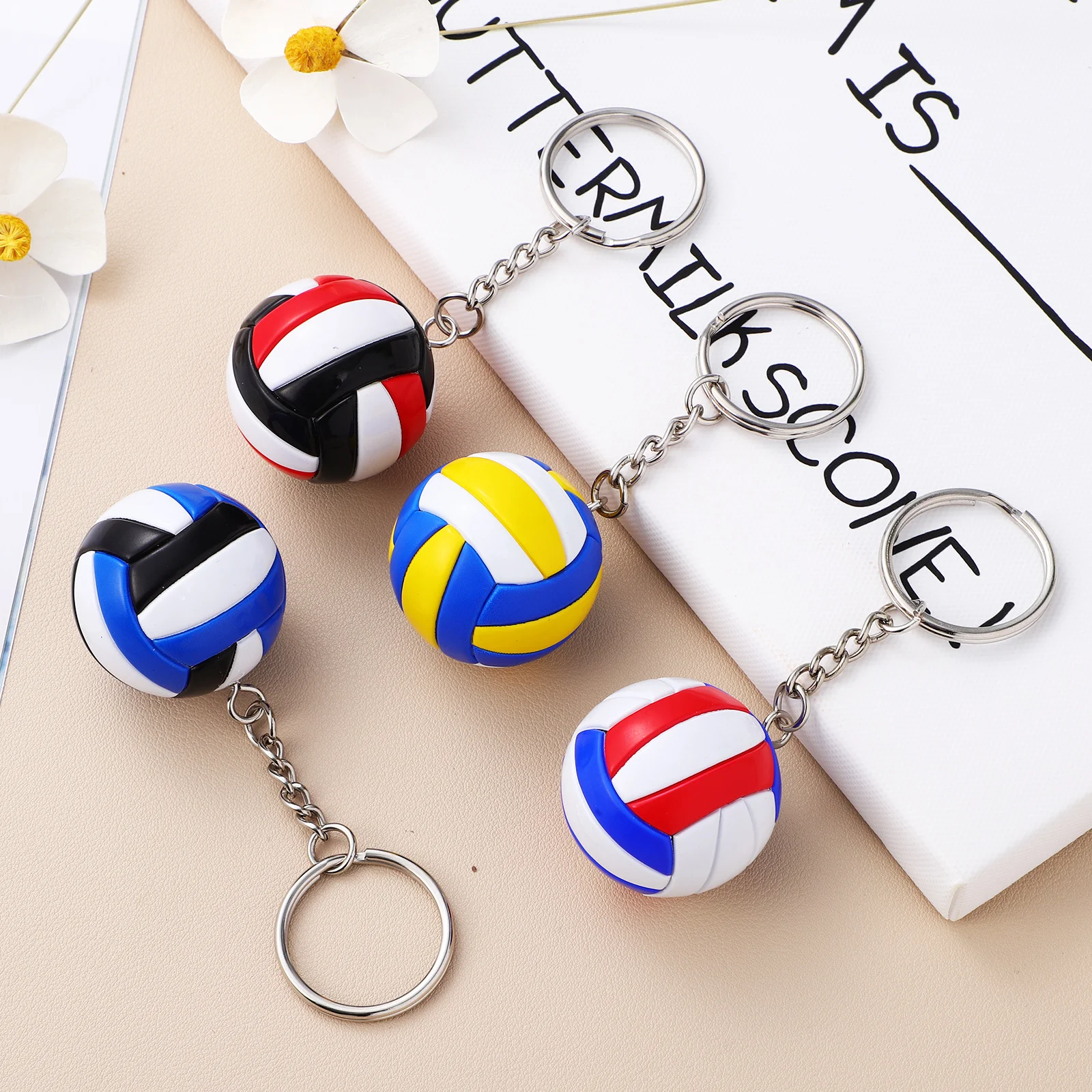 

4Pcs Volleyball Keychain Creative Design Fade Resistant Sturdy Build Decorative Keyring for Backpacks Sports Theme Bag