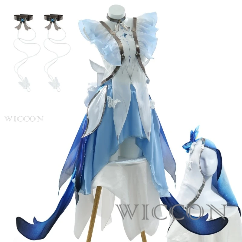 The Shorekeeper Cosplay Costume Wig Game Wuthering Waves Girls Long Dress Blue Fancy Outfit Halloween Christmas Women Clothes