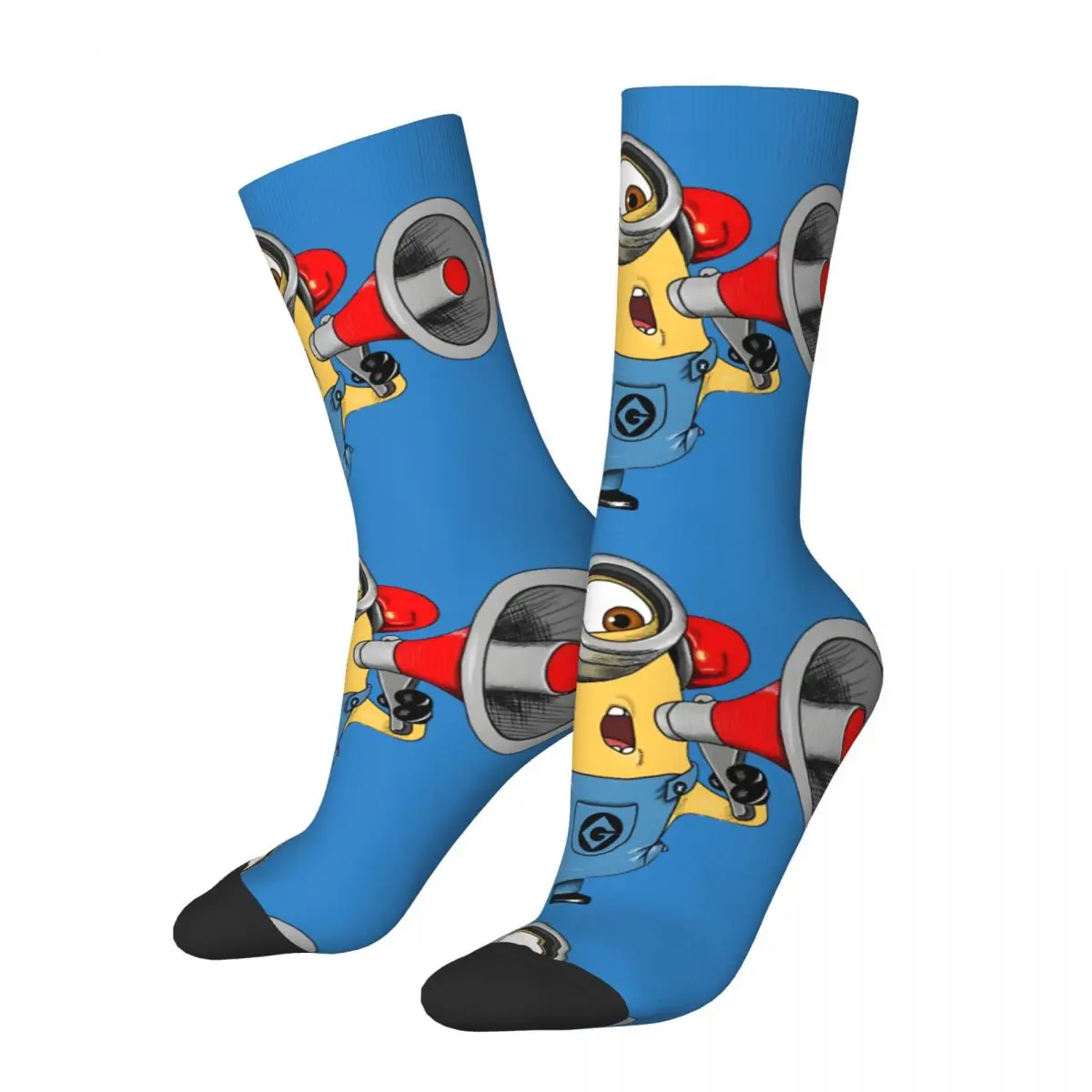 MINIONS Speaker Men's Socks Vintage Harajuku Despicable Me Minions Street Style Novelty Pattern Crew Sock