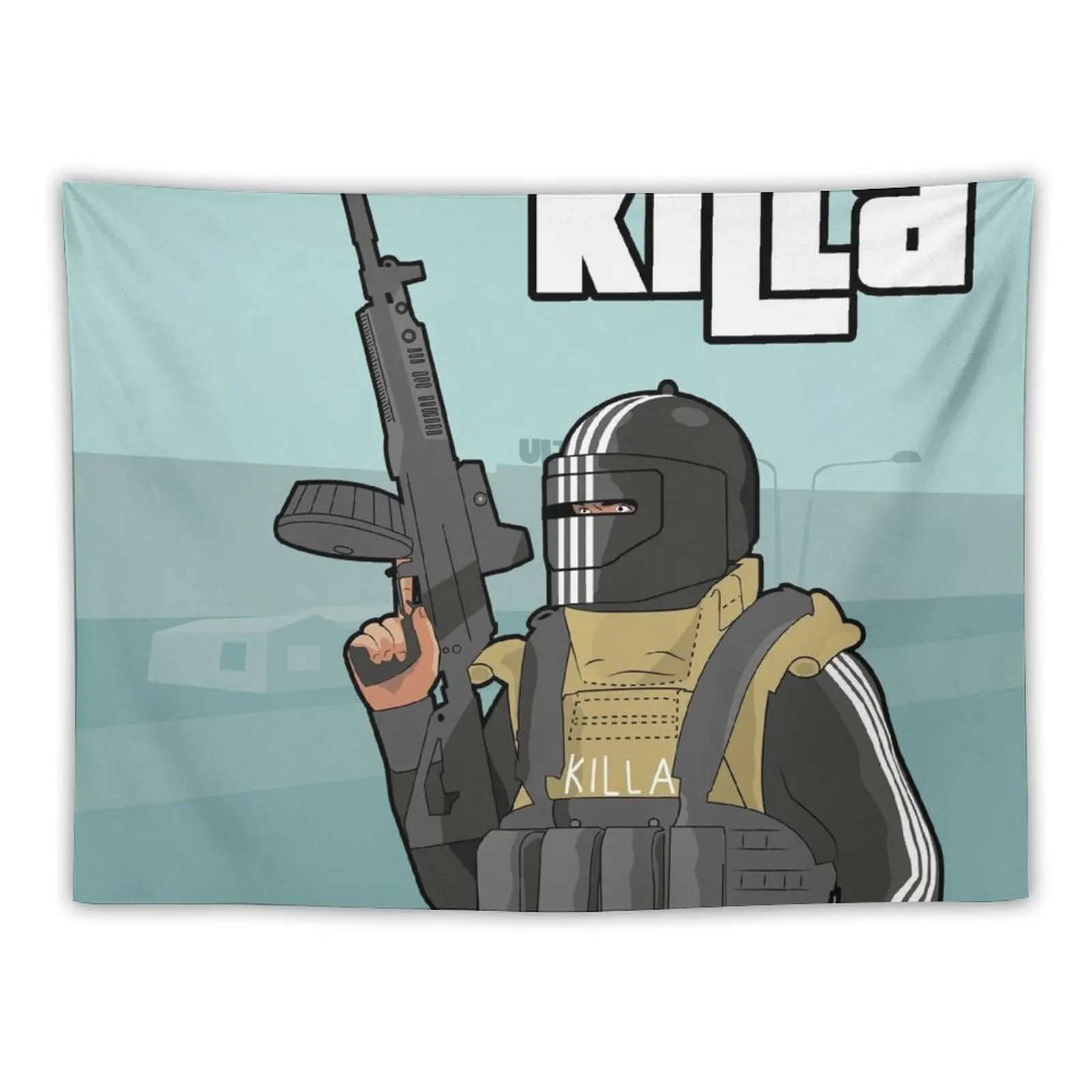 KIlla - Escape From Tarkov - GTA Style (blue) Tapestry Room Decor Home Supplies Wall Coverings Tapestry