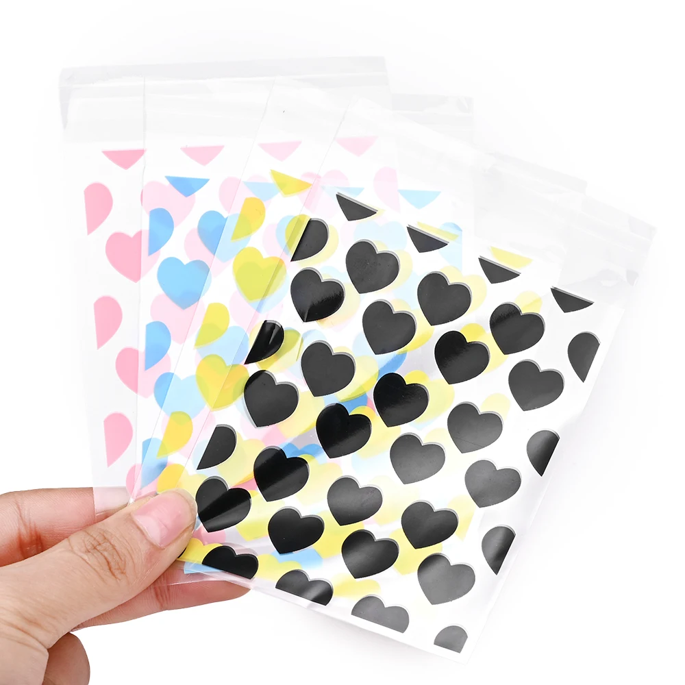 1Pack 8x10cm Cartoon Heart Printed OPP Self‑Adhesive Bags Clear Plastic Pouches for Candy Cookie Small Gift Jewelry Packaging