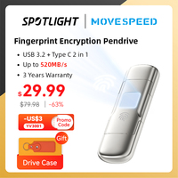 MOVESPEED USB3.2 Solid State Pendrive AES256 & Fingerprint Encryption 520MB/s USB Type C Gen 2 Flash Drive 1TB 512GB 256GB 128GB