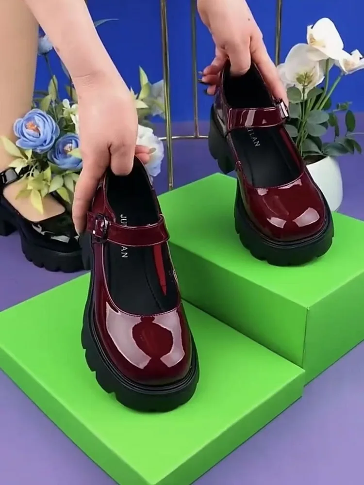 

Кожаные женские модные ботинки на плоской подошве Mary Jane oes Briti Sle Thi, лоферы на каблуке, повседневные круглые туфли Toe oes