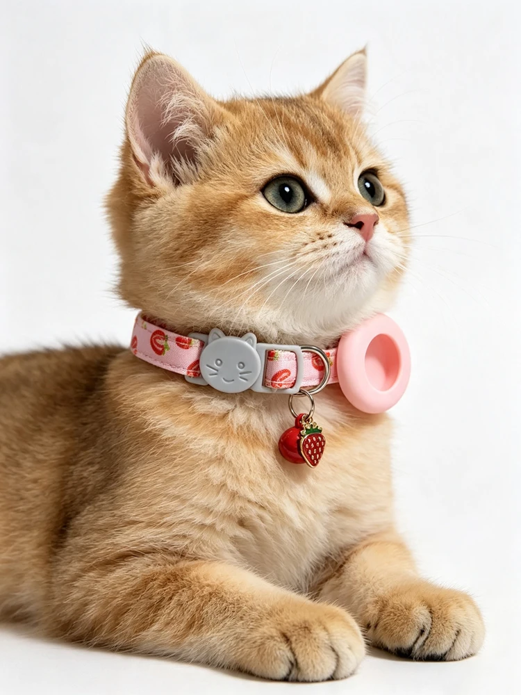 Verstellbares Katzenhalsband mit AirTag-Halter, Sicherheitsverschluss, Niedlichem Aufdruck, Leichtes Kätzchenhalsband mit Glocke & Süßem Anhänger – Detail 1