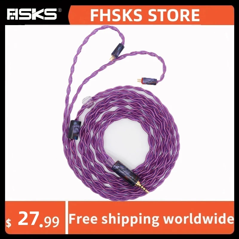 

2024FHSKS 4-Strand Purple Cross Braided Headphone Audio Cable QDC0.78 Dual Pin Single Crystal Copper OCC Headphone Upgrade Cable