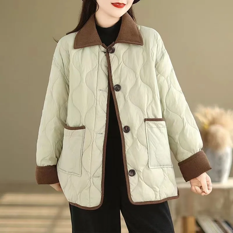 2024 New Contrasting Lapels Light Cotton-padded Jacket women\'s winter Loose Casual Parkas Ladies Outwear Coats Overcoat Female