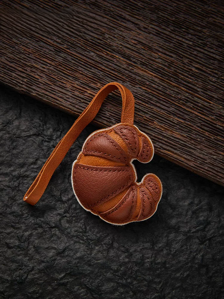 Handmade Sheepskin Croissant Real Leather Bag Charm KeyChain Kawaii Animal Bag Backpack Charms Couple Friend Jewelry Gift