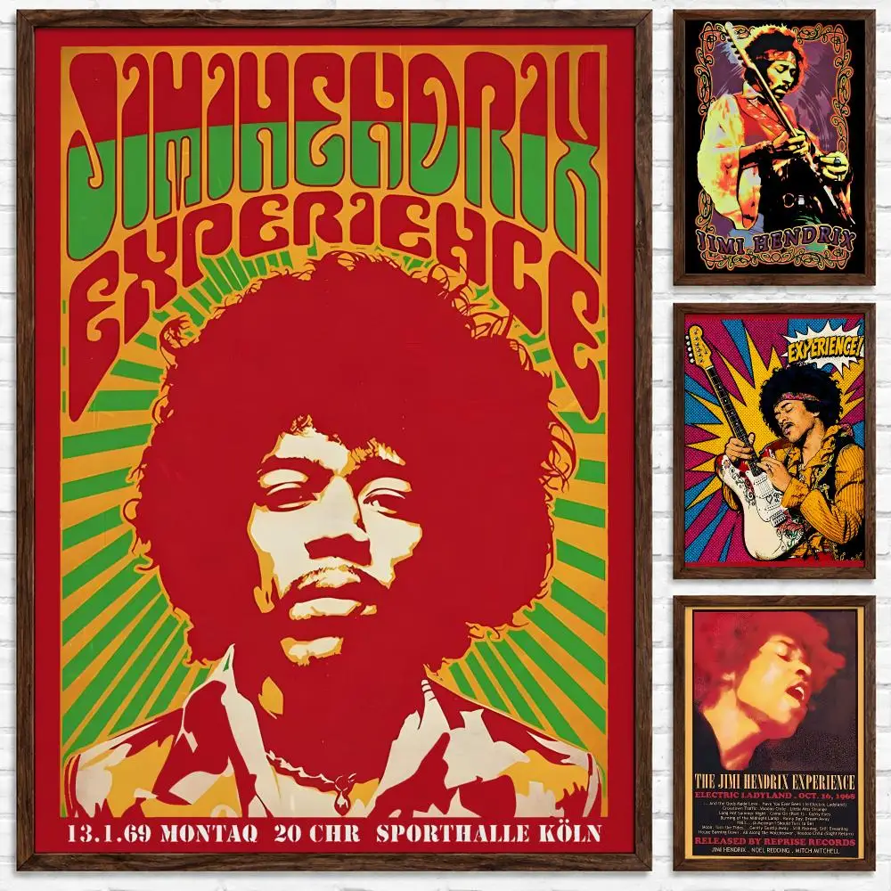 Legendary Rock Guitarist Jimi Hendrix Poster Self‑Adhesive Waterproof Poster Sticker Coffee House Bar Wall Art Home Decor
