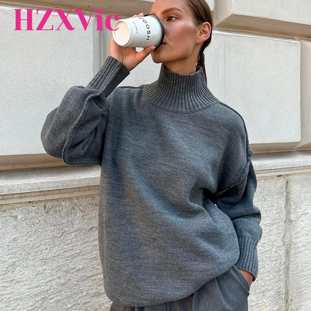

HZXVic женский зимний свитер, женский однотонный универсальный пуловер, свободный вязаный свитер, кардиганы для женщин, роскошные