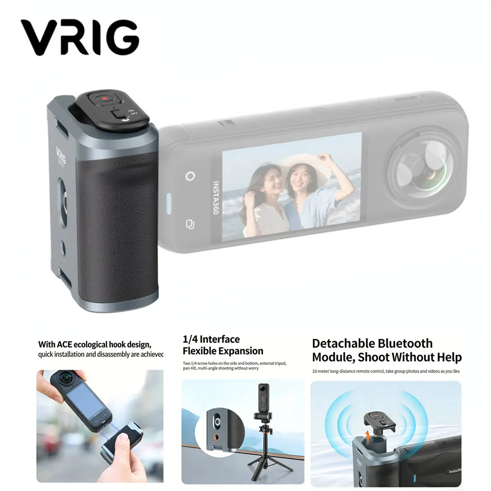 

Магнитная алюминиевая рукоятка VRIG для Insta360 X5/X4, ручка для аэрофотосъемки с Bluetooth-пультом +1/4"+ крючок ACE для широкоугольной съемки