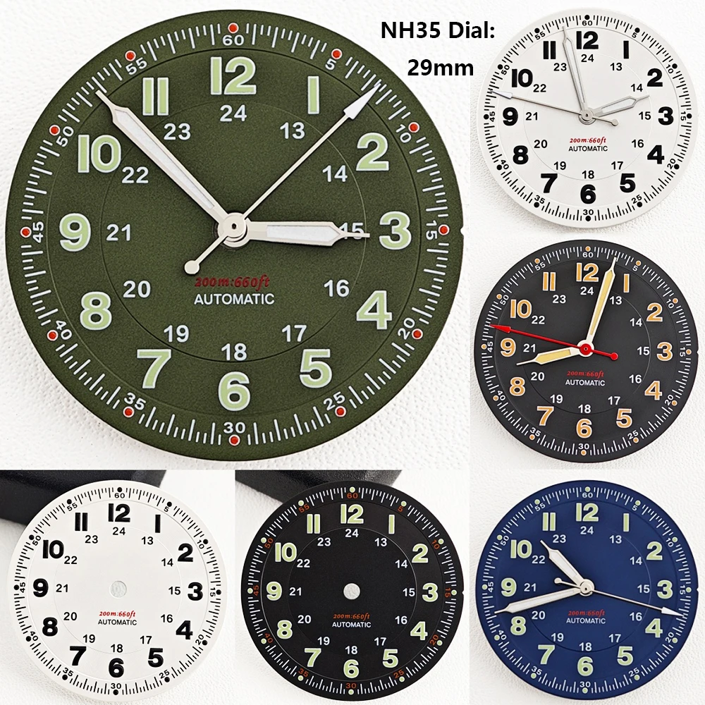 29mm NH35 Zifferblatt für Fliegeruhren, grün leuchtend, mit individuellem Logo, geeignet für NH35 NH36 Uhrwerke, modifiziertes Zubehör für Fliegeruhren