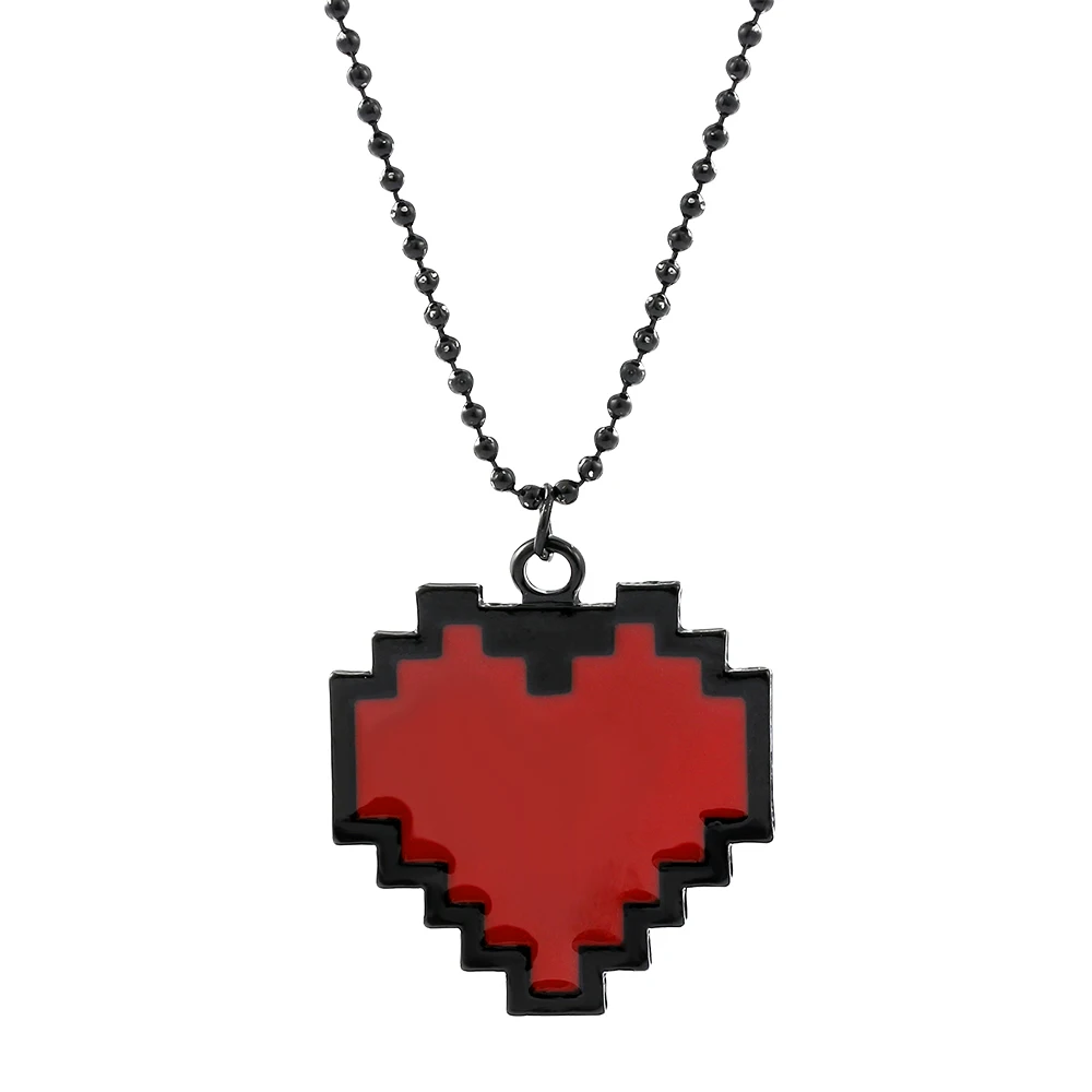 Pixel Heart Couple Necklace Hollow Heart Shape Chain Pendant Necklace for Women Men Couple Love Necklace Jewelry