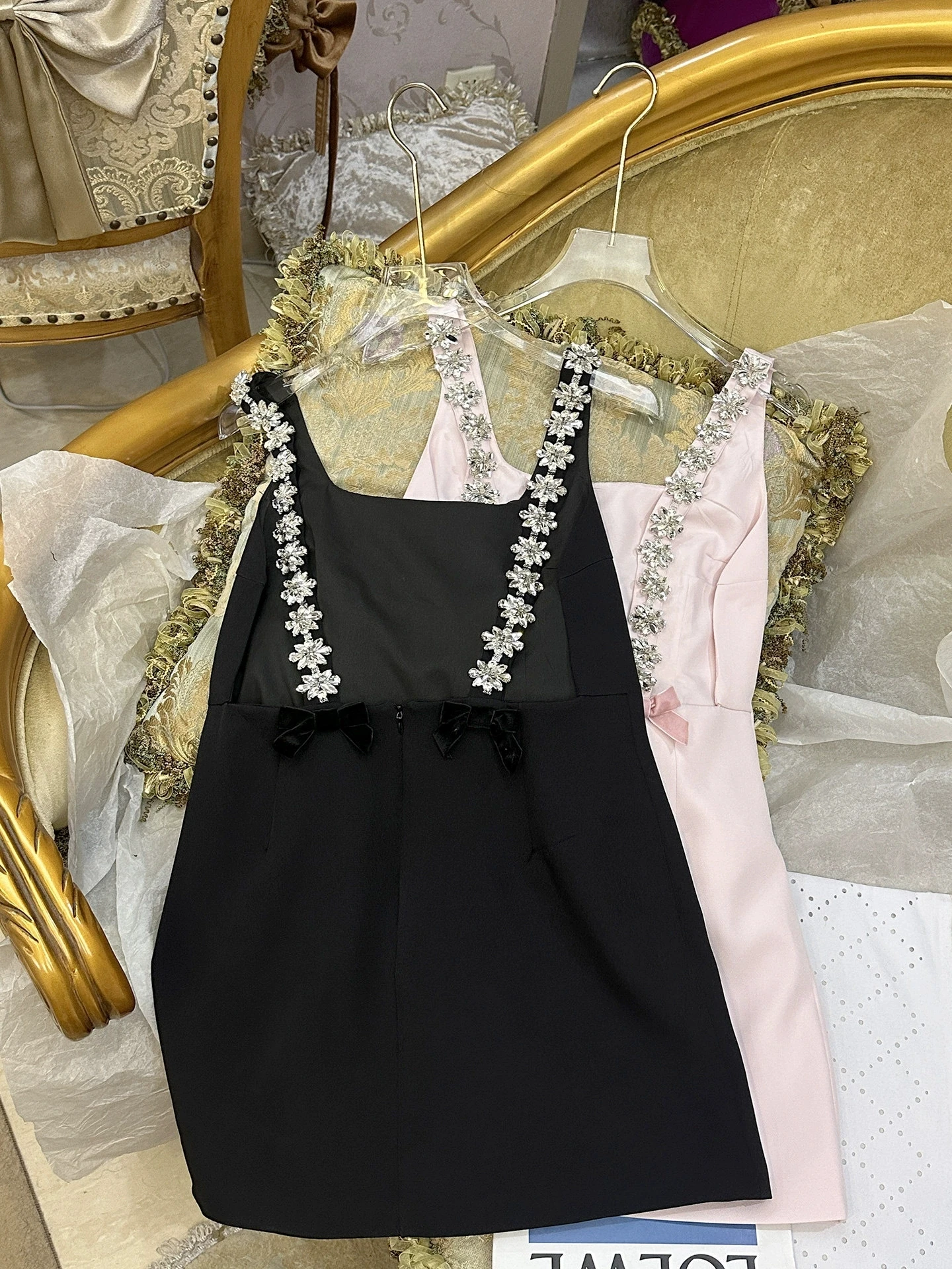 

Summer Black O Neck Backless Women Dress Handmade Crystals Bow Fromal Dress Womens 52102