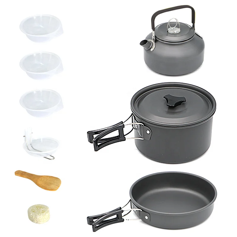 black cast iron kitchen set pots and pans non-stick frying pan camping cookware set