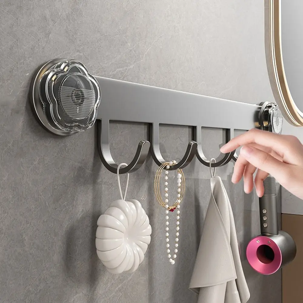 Carbon Steel Suction Cup Door Hooks No-Punch Wall Mounted Clothes Storage Hook 5/6/8 Hooks Waterproof Robe Coat Hangers Bathroom