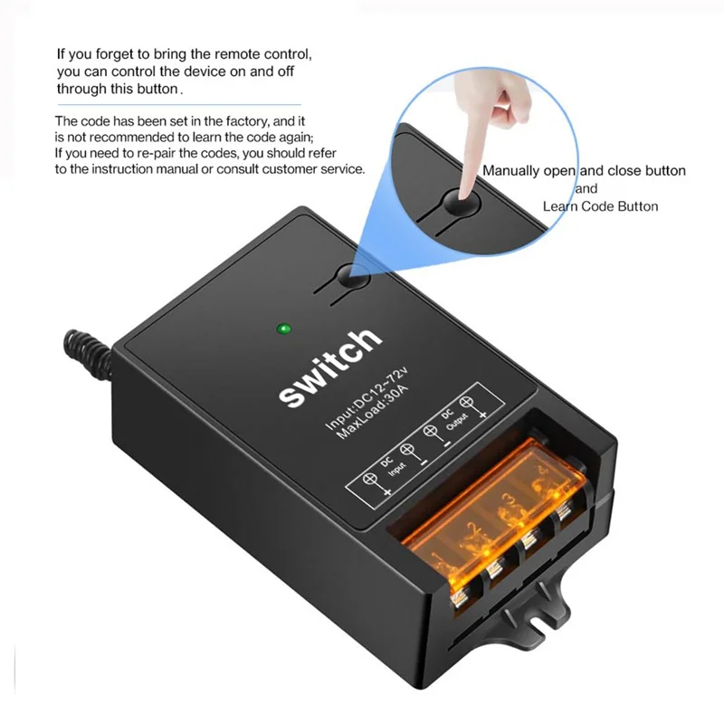 

ABRU-12V Remote Control Switch With 30A Relay,DC 72V 60V 48V 36V 24V 12V Wireless Switch For Lights,Lamps,Fans