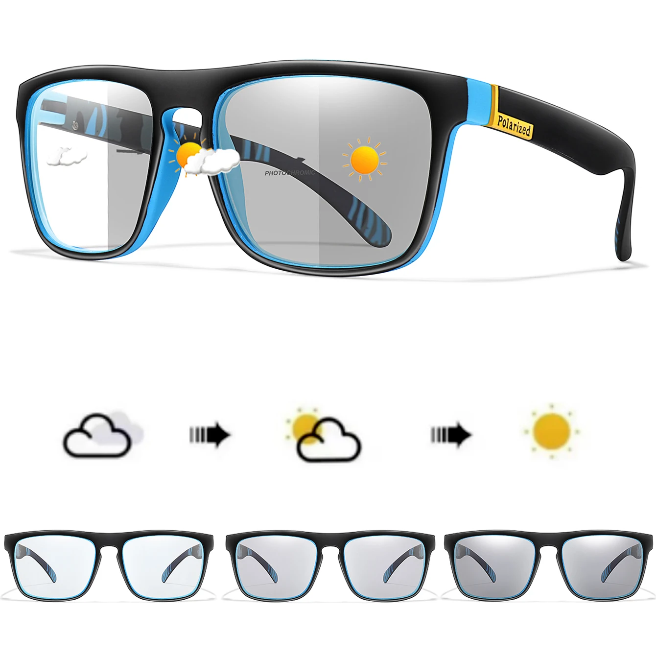 Gafas de sol fotocromáticas para ciclismo para hombres y mujeres, gafas cuadradas para deportes al aire libre, correr, senderismo, béisbol