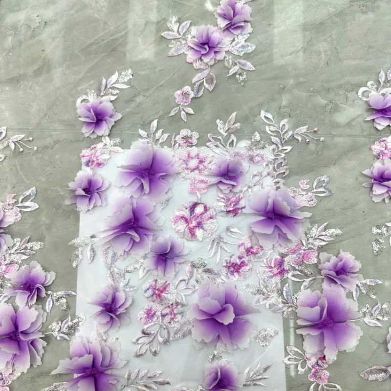 

Flower Sequin Embroidered Mesh Fabric for DIY Sewing Handmade Designer Accessories Lace Clothing Fashion Cloth By The Yard