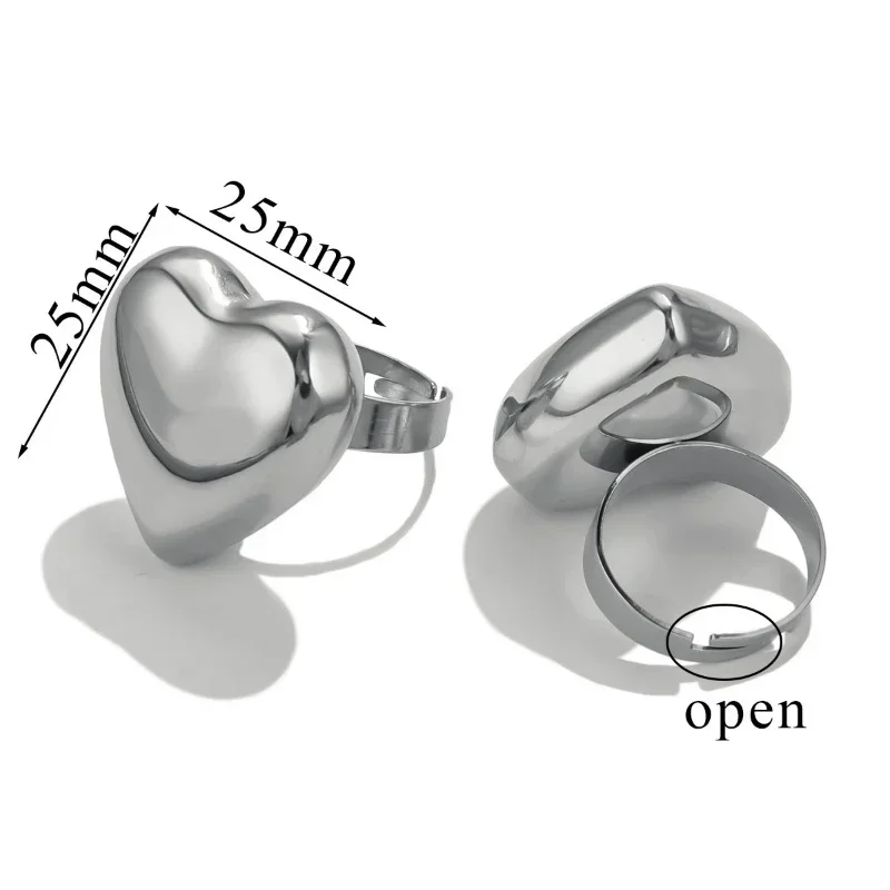 Uorich Simple Popular Stainless Steel Gold Plated Three-dimensional Peach Heart Opening Adjustable Ring for Women Jewelry Gifts