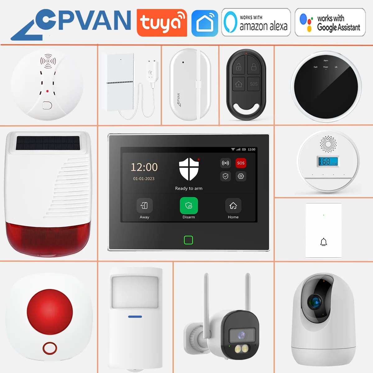 CPVAN Smart Home Alarm System Wireless WiFi Home burglar Security Protection Alarm DIY kit support Tuya Smart Life APP control