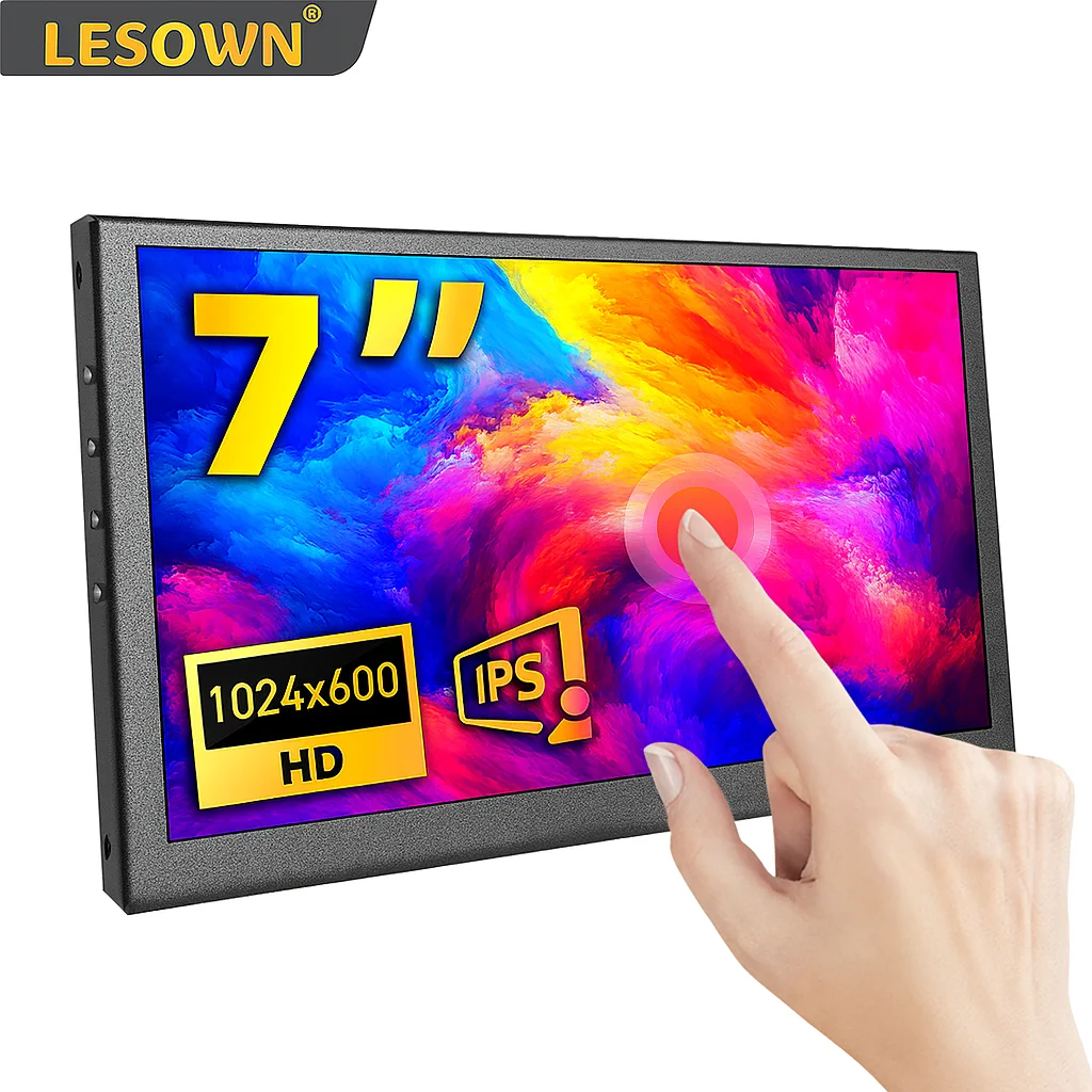 LESOWN Small 7 Inch Portable IPS Tiny Monitor 1024x600 Auxiliary Display for Raspberry Pi 4/3 B+ XBOX PS4/5 Switch Laptop PC