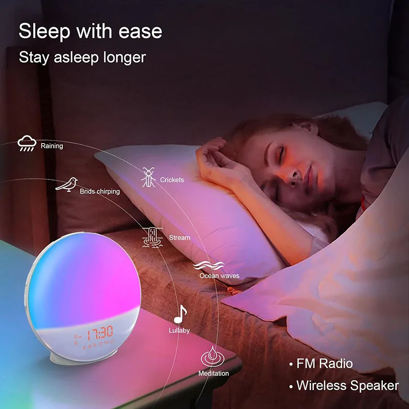 Smart Wake Up Light Alarm Clock Digital Desk Clock with Natural Sounds BT Speaker APP Control FM Radio Nightlight