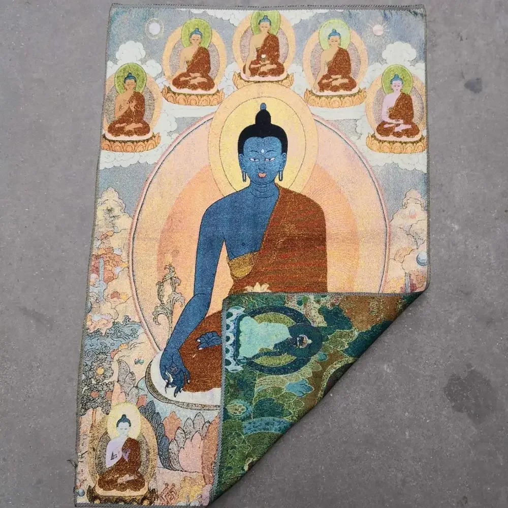 35Thangka Embroidery Tibetan Buddhism Silk Embroidery Brocade Nepal Medicine Buddha Ancestor of Ten Thousand Buddhas Thangkas