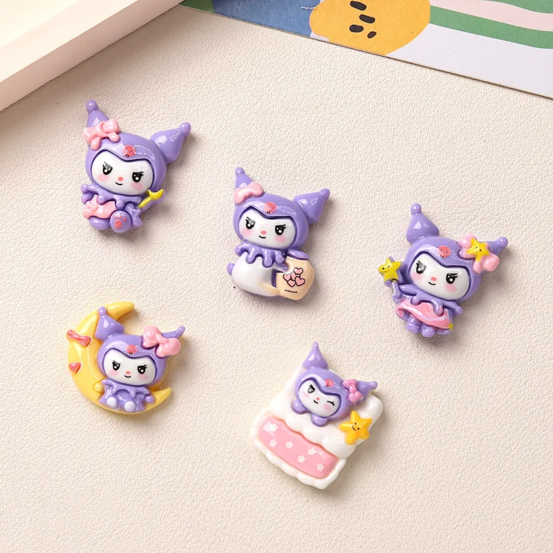 10Pcs New Mini Kawaii Cartoon purple Good night Series Flat Bottom Scrapbook DIY Jewelry Craft Decoration