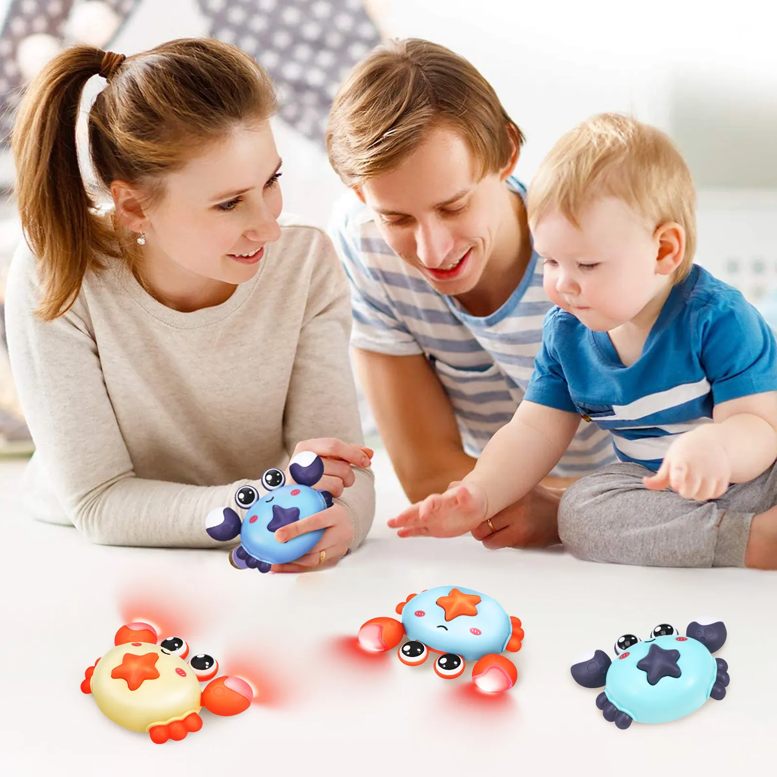 รถของเล่นเด็กแบบดึงถอยหลัง 4 ชิ้น รูปทรงปู มีไฟ ของรางวัลในห้องเรียน ของแจกในงานปาร์ตี้