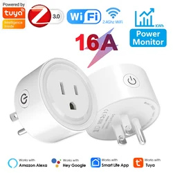 Tuya Zigbee Smart Socket US Plug 16A With Power Monitoring Timing Function Smart Life App WiFi Outlets Works With Alexa Google