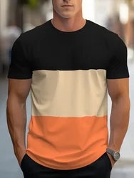 2025 Simple Casual Men's Clothing Men's T-Shirt 3D Stripe Print Short Sleeve Tops Oversized Street Daily Tee Summer Loose tshirt