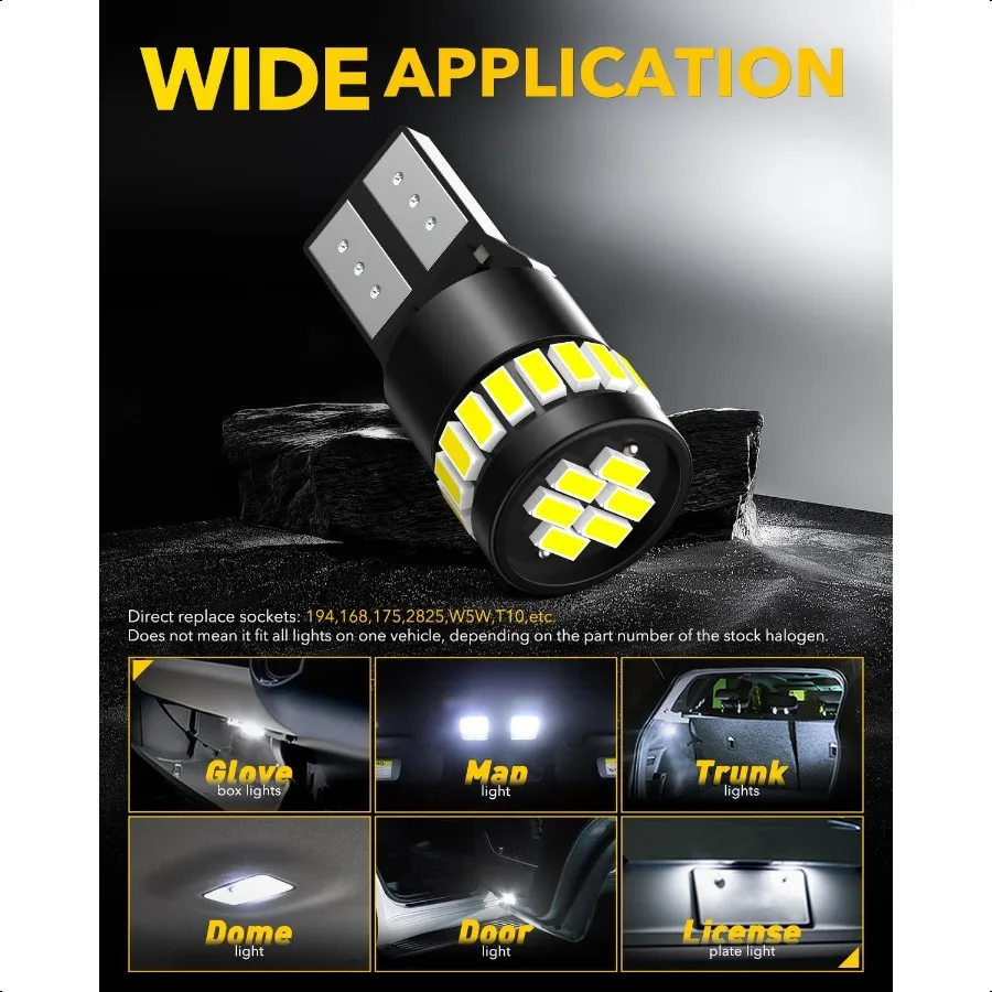 194 Lampadina a LED 6000K Bianco 168 2825 W5W T10 Cuneo 24SMD 3014 Chipsets Kit luce di ricambio a LED Senza errori per interni auto