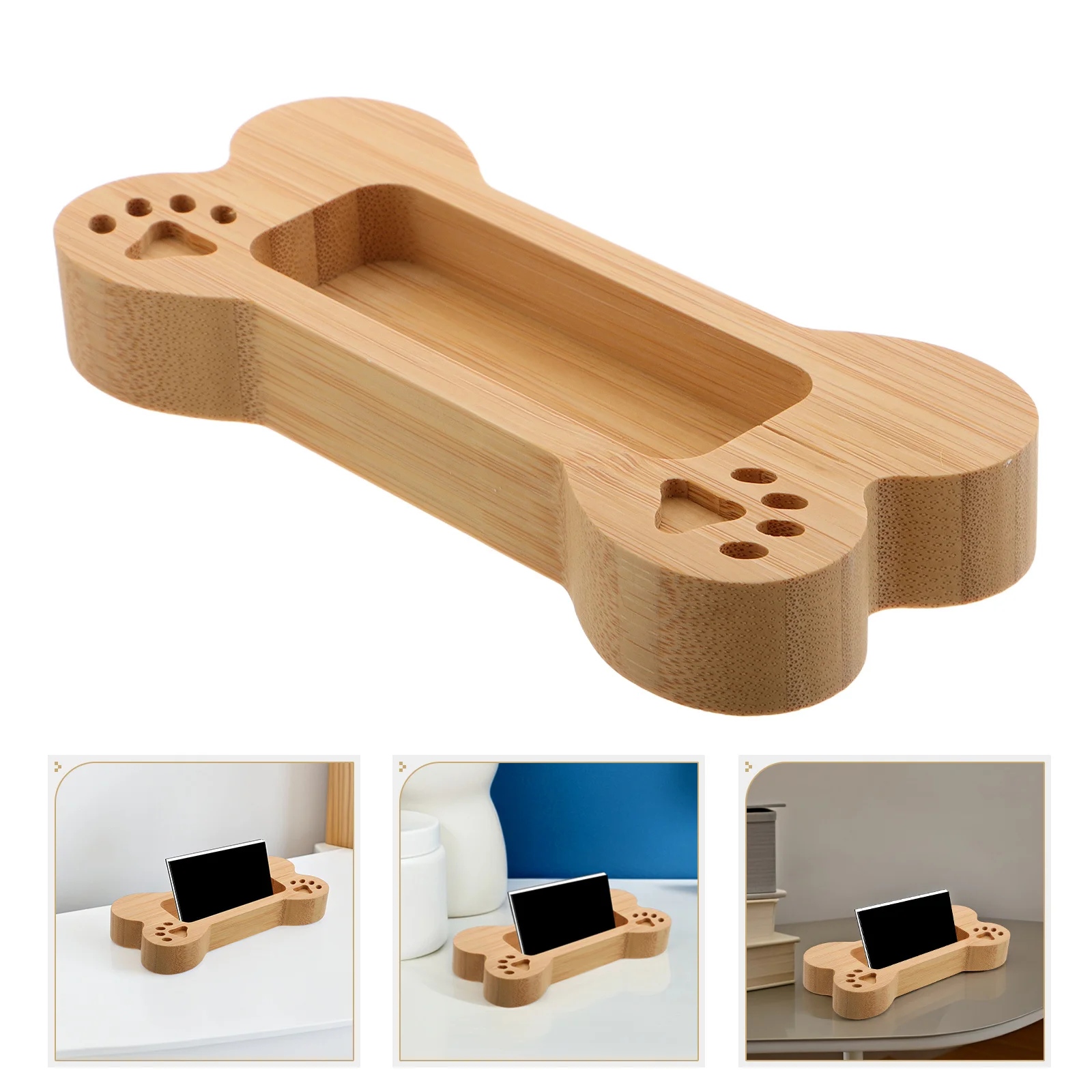 

Bone Shaped Wooden Card Holder Desk Organizer For Business Cards Keys Coins Desktop Display Stand Dog Themed Office Supplies