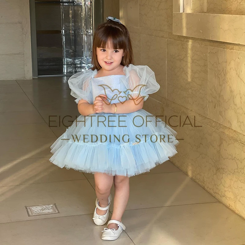 Eightree Customized Blue Tulle Flower Girl Dress For Wedding Party First Communion 2025 Little Bride Gowns Junior Bridesmaid